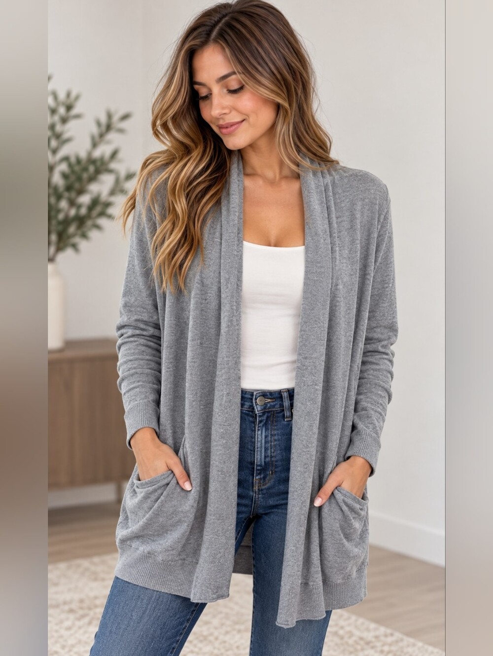 Wilfred by Aritzia Grey Open Front Long Cardigan Silk Cashmere Blend